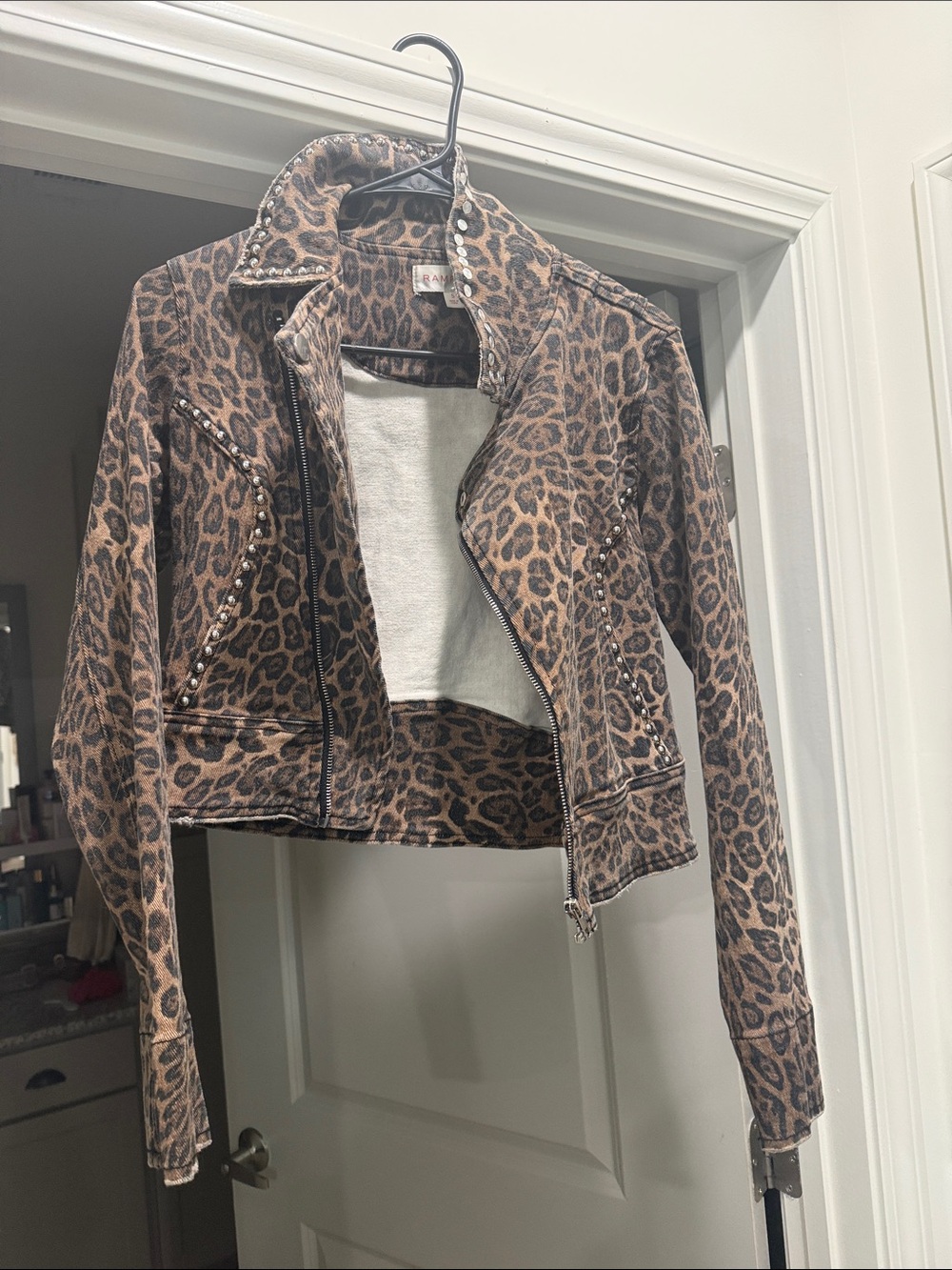 Rampage Leopard Print Cropped Moto Jacket - Brown